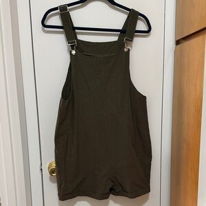 Olive Green Cotton Linen Overalls S